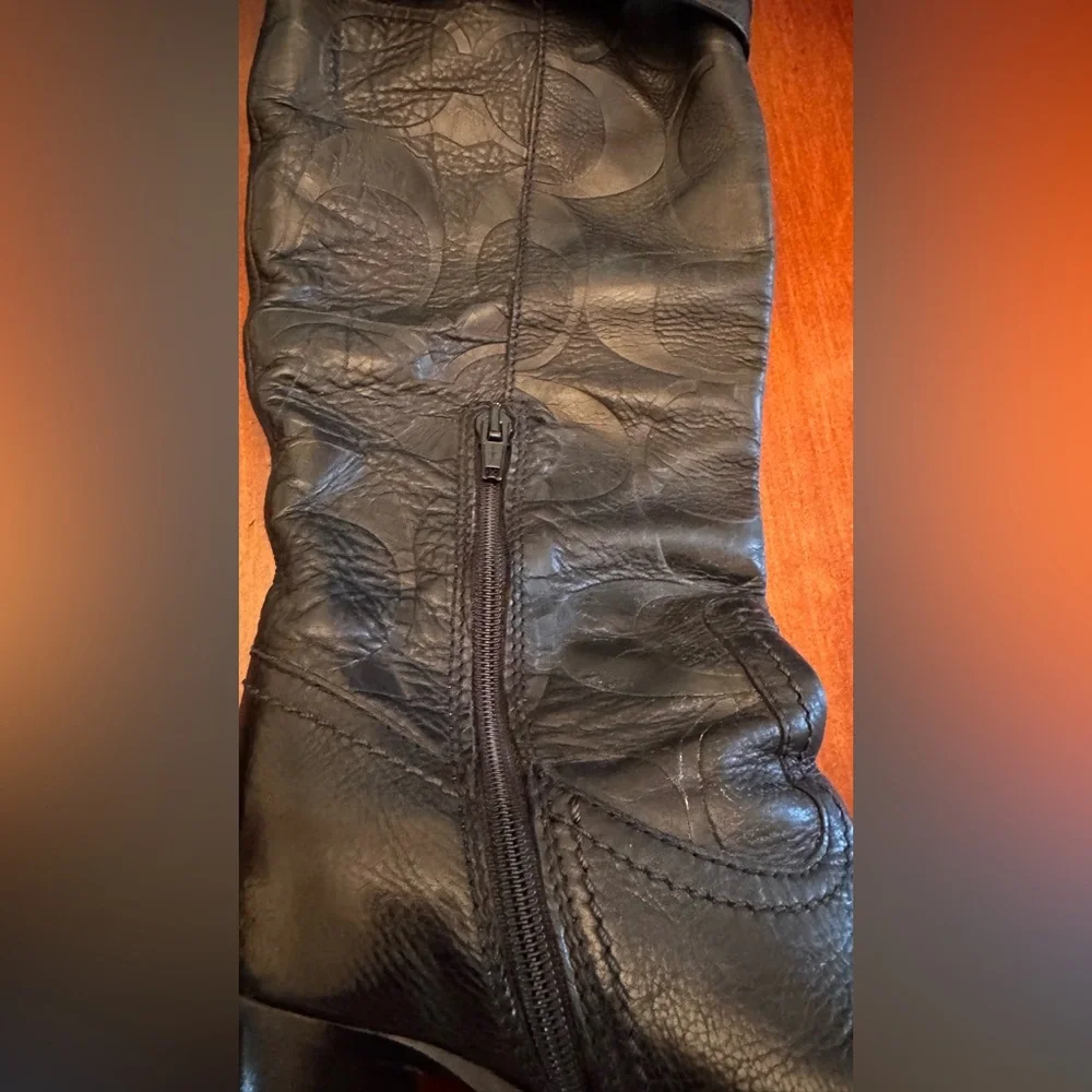 COACH Meadow Q220 Italy Signature Embossed Tall Black Leather Boots - Picture 3 of 13